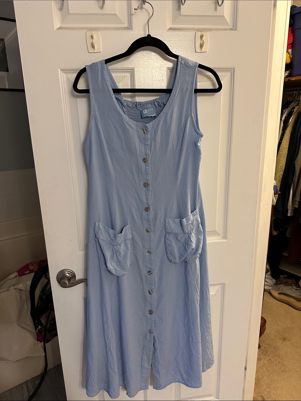 Koret Light Blue Sleeveless Button-Front Midi Dress